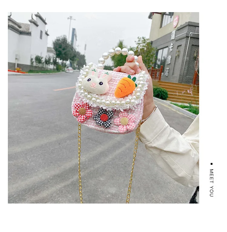 Fashion Children's Bag Cute Flower Baby Girl Coin Purse Cotton Linen Cartoon Bunny Children's Crossbody Bag display picture 1