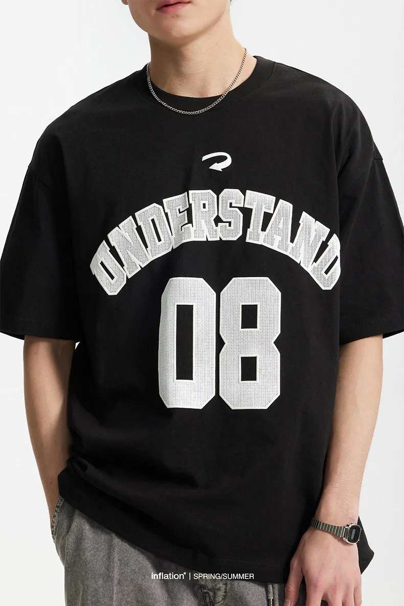 Jie Zhan Men's Wear | Foam American Letter Printing T-shirt  Spring/Summer New Beauty Tide Digital Printing Short Sleeve Men display picture 2