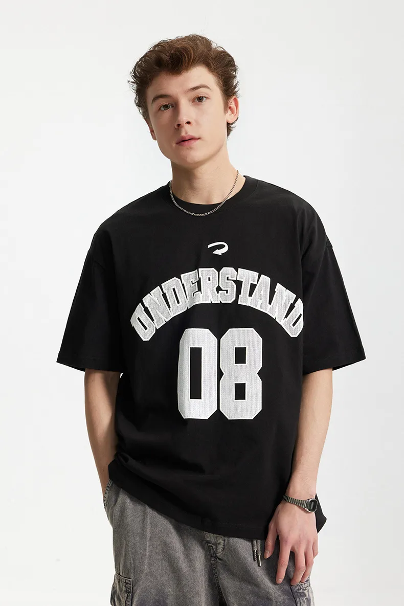 Jie Zhan Men's Wear | Foam American Letter Printing T-shirt  Spring/Summer New Beauty Tide Digital Printing Short Sleeve Men display picture 13