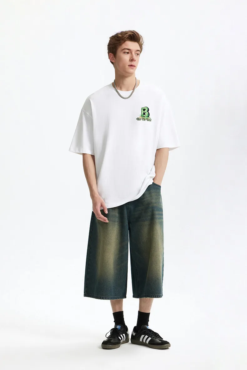 Jie Zhan Men's Wear | American Character Letter B Printed T-shirt  Spring/Summer New Street Loose Casual Short-sleeved Men display picture 2