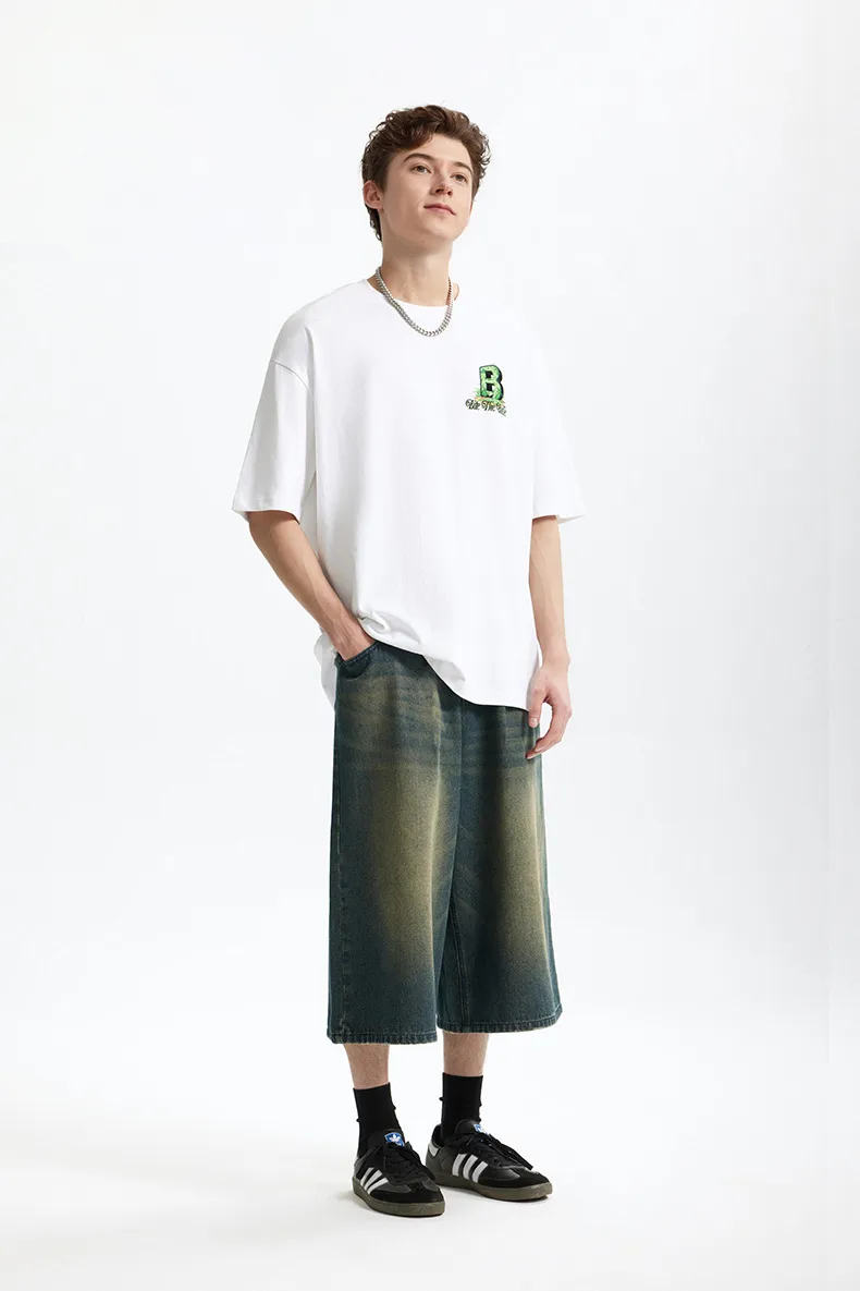 Jie Zhan Men's Wear | American Character Letter B Printed T-shirt  Spring/Summer New Street Loose Casual Short-sleeved Men display picture 4