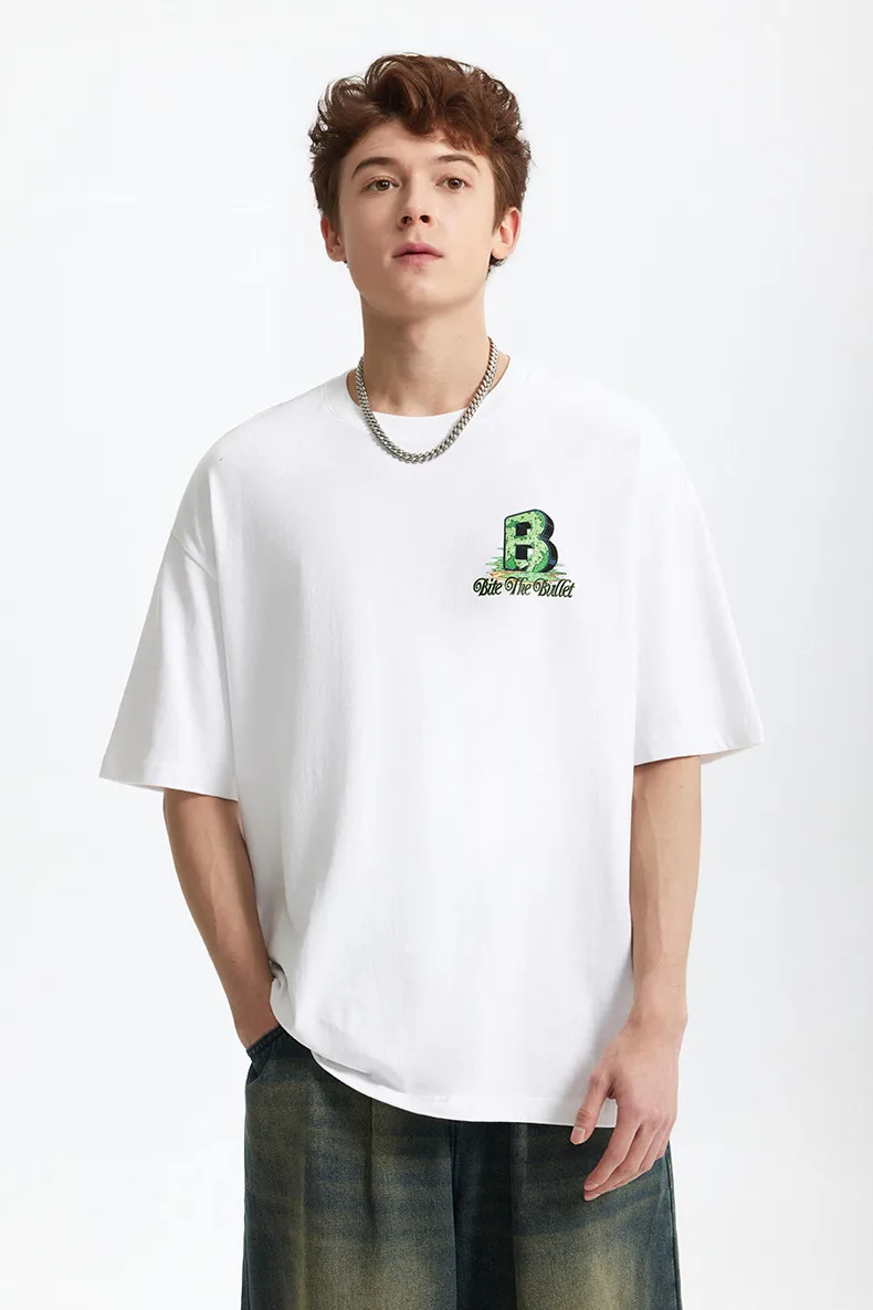 Jie Zhan Men's Wear | American Character Letter B Printed T-shirt  Spring/Summer New Street Loose Casual Short-sleeved Men display picture 6