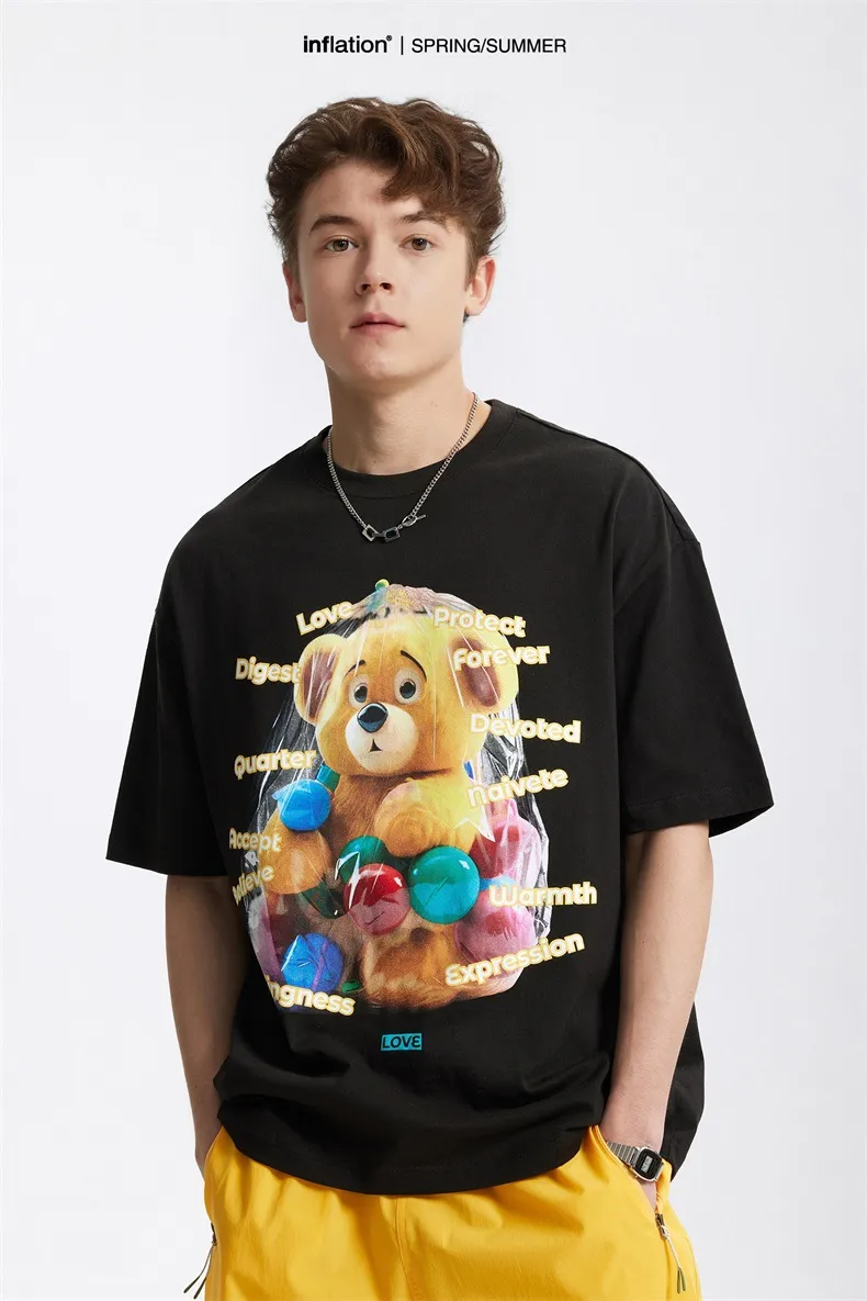 Jie Zhan Men's Wear | Fun Bear Printed T-shirt  Spring/Summer New 200G American Street Leisure Printed Short Sleeve display picture 2