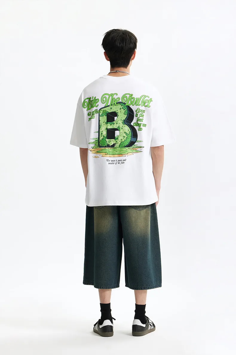 Jie Zhan Men's Wear | American Character Letter B Printed T-shirt  Spring/Summer New Street Loose Casual Short-sleeved Men display picture 8