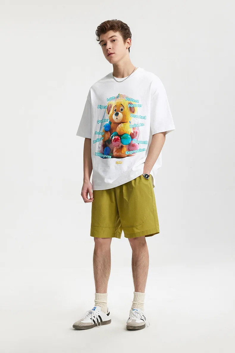 Jie Zhan Men's Wear | Fun Bear Printed T-shirt  Spring/Summer New 200G American Street Leisure Printed Short Sleeve display picture 3