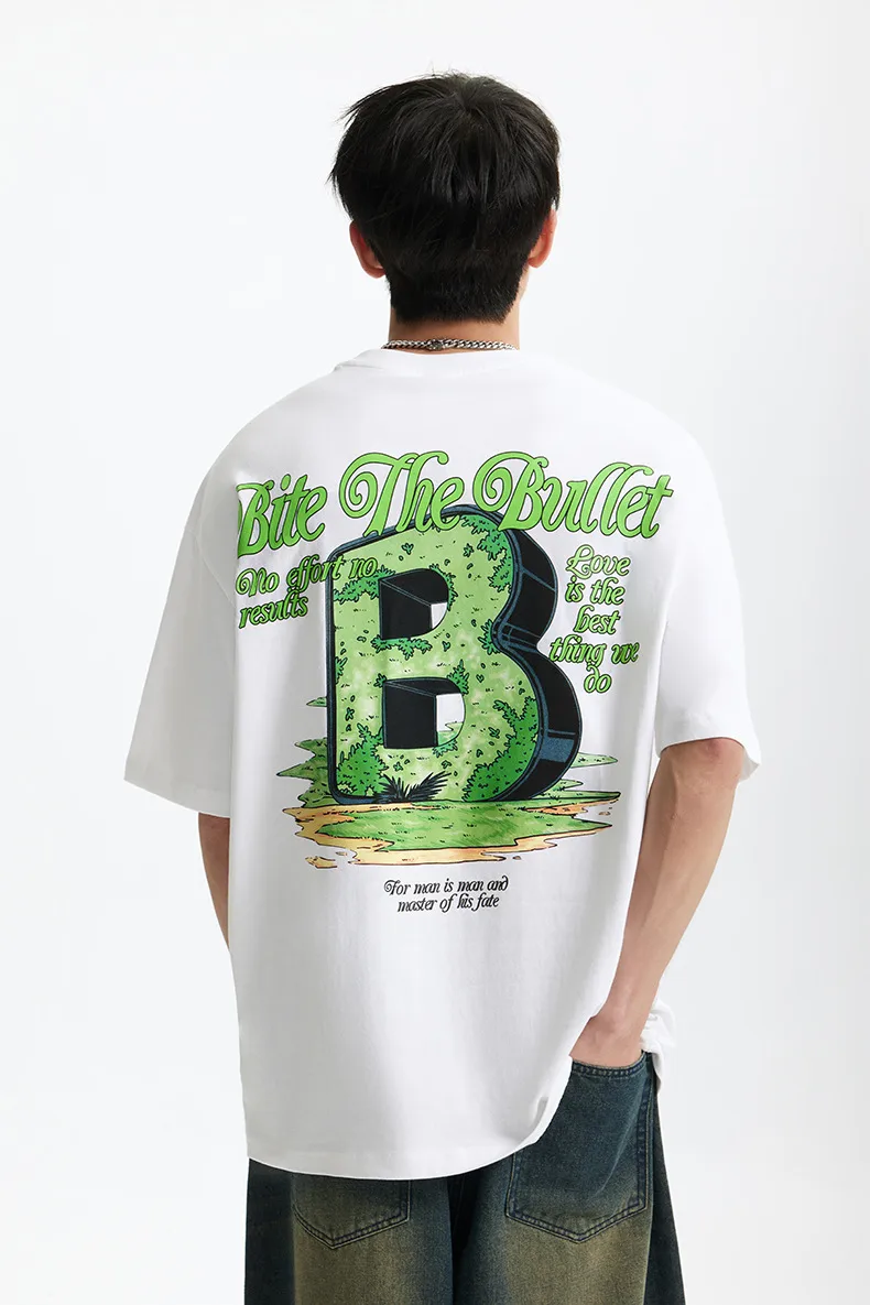 Jie Zhan Men's Wear | American Character Letter B Printed T-shirt  Spring/Summer New Street Loose Casual Short-sleeved Men display picture 9