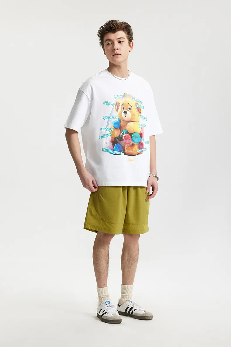 Jie Zhan Men's Wear | Fun Bear Printed T-shirt  Spring/Summer New 200G American Street Leisure Printed Short Sleeve display picture 5