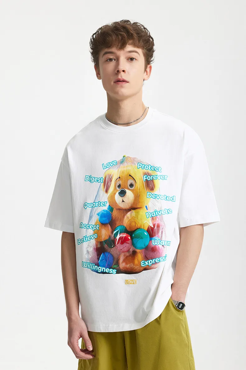 Jie Zhan Men's Wear | Fun Bear Printed T-shirt  Spring/Summer New 200G American Street Leisure Printed Short Sleeve display picture 6