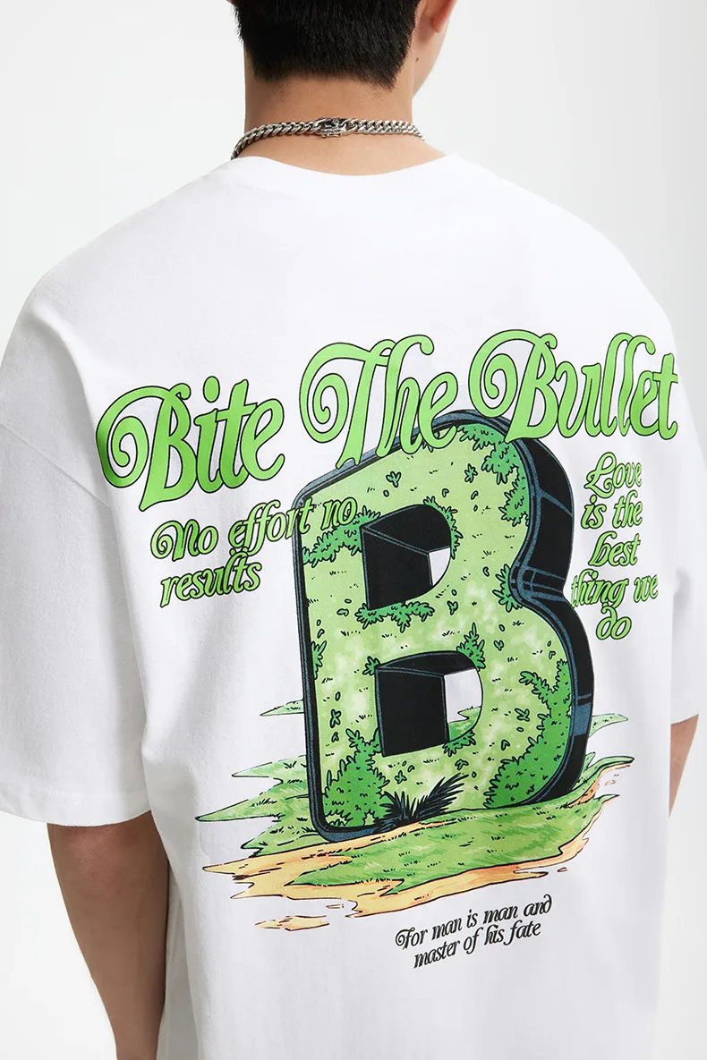Jie Zhan Men's Wear | American Character Letter B Printed T-shirt  Spring/Summer New Street Loose Casual Short-sleeved Men display picture 11