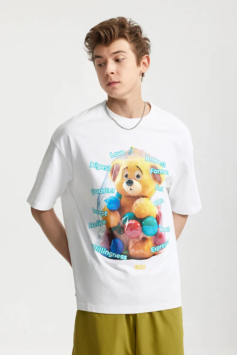 Jie Zhan Men's Wear | Fun Bear Printed T-shirt  Spring/Summer New 200G American Street Leisure Printed Short Sleeve display picture 7