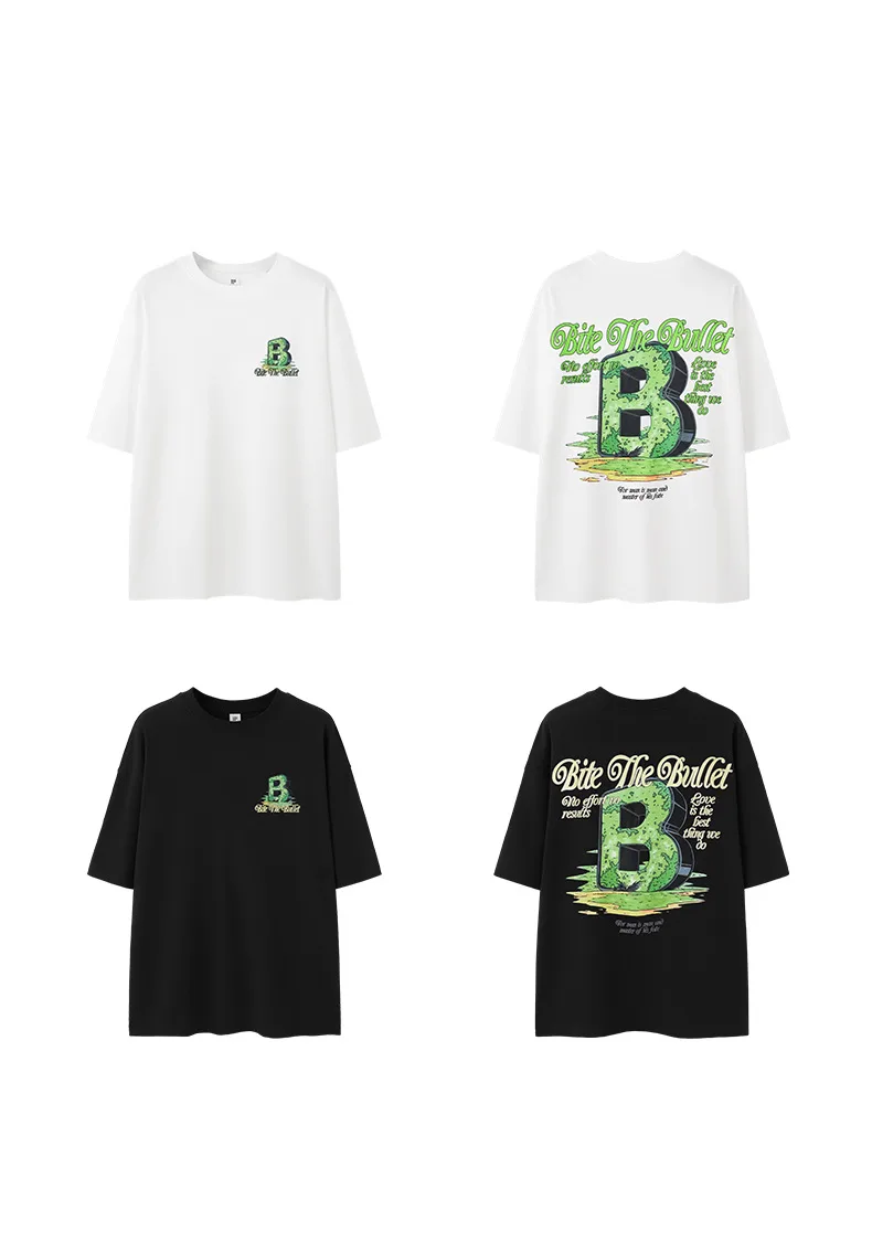 Jie Zhan Men's Wear | American Character Letter B Printed T-shirt  Spring/Summer New Street Loose Casual Short-sleeved Men display picture 12