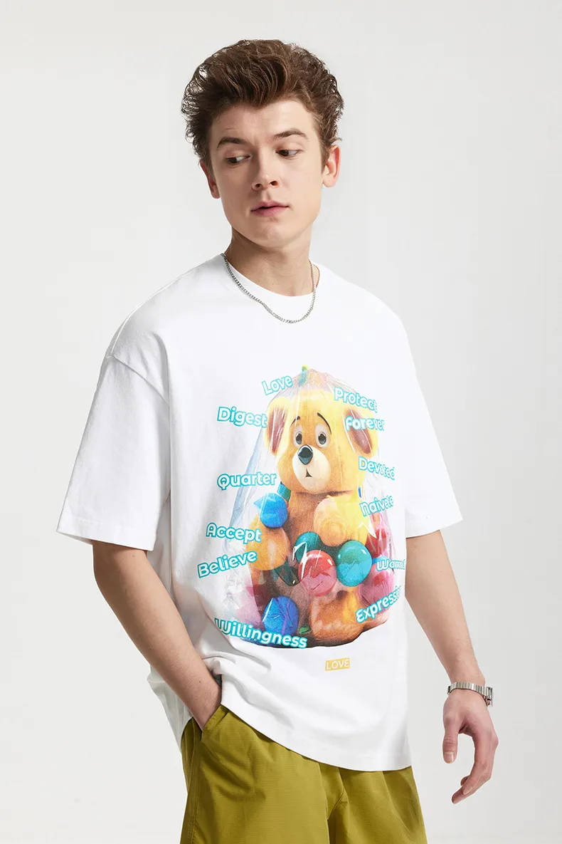 Jie Zhan Men's Wear | Fun Bear Printed T-shirt  Spring/Summer New 200G American Street Leisure Printed Short Sleeve display picture 8