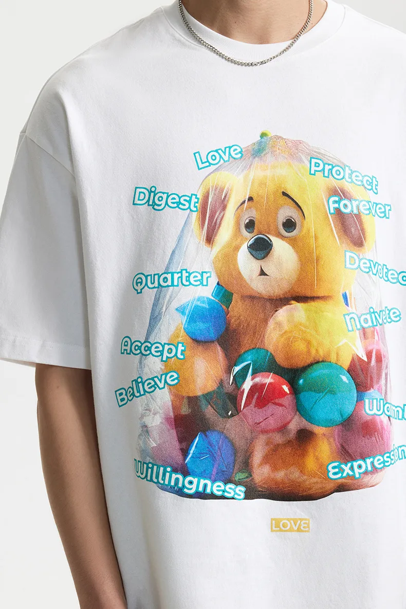 Jie Zhan Men's Wear | Fun Bear Printed T-shirt  Spring/Summer New 200G American Street Leisure Printed Short Sleeve display picture 9