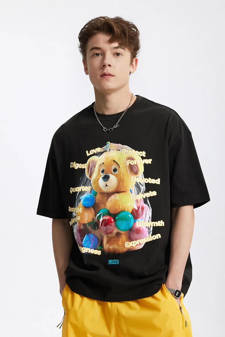 Jie Zhan Men's Wear | Fun Bear Printed T-shirt  Spring/Summer New 200G American Street Leisure Printed Short Sleeve display picture 14