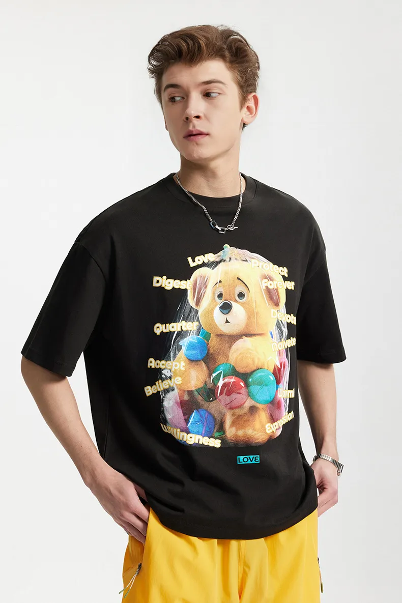 Jie Zhan Men's Wear | Fun Bear Printed T-shirt  Spring/Summer New 200G American Street Leisure Printed Short Sleeve display picture 15