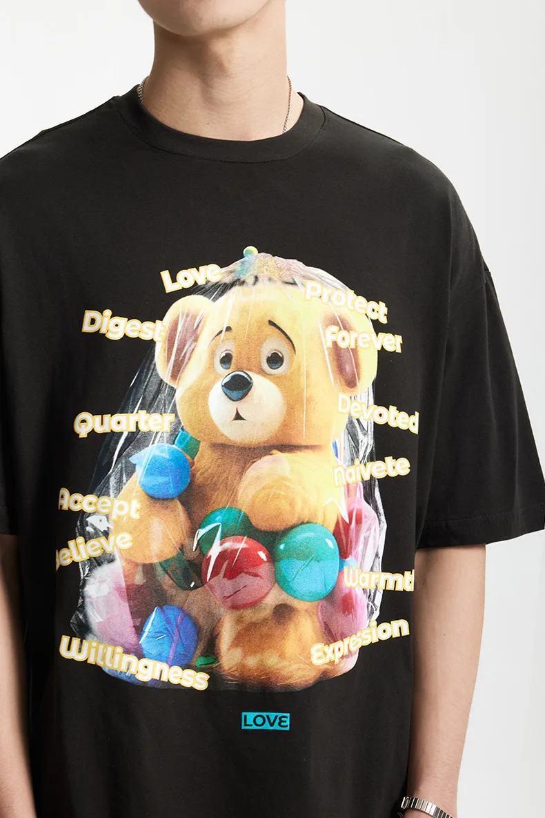 Jie Zhan Men's Wear | Fun Bear Printed T-shirt  Spring/Summer New 200G American Street Leisure Printed Short Sleeve display picture 16