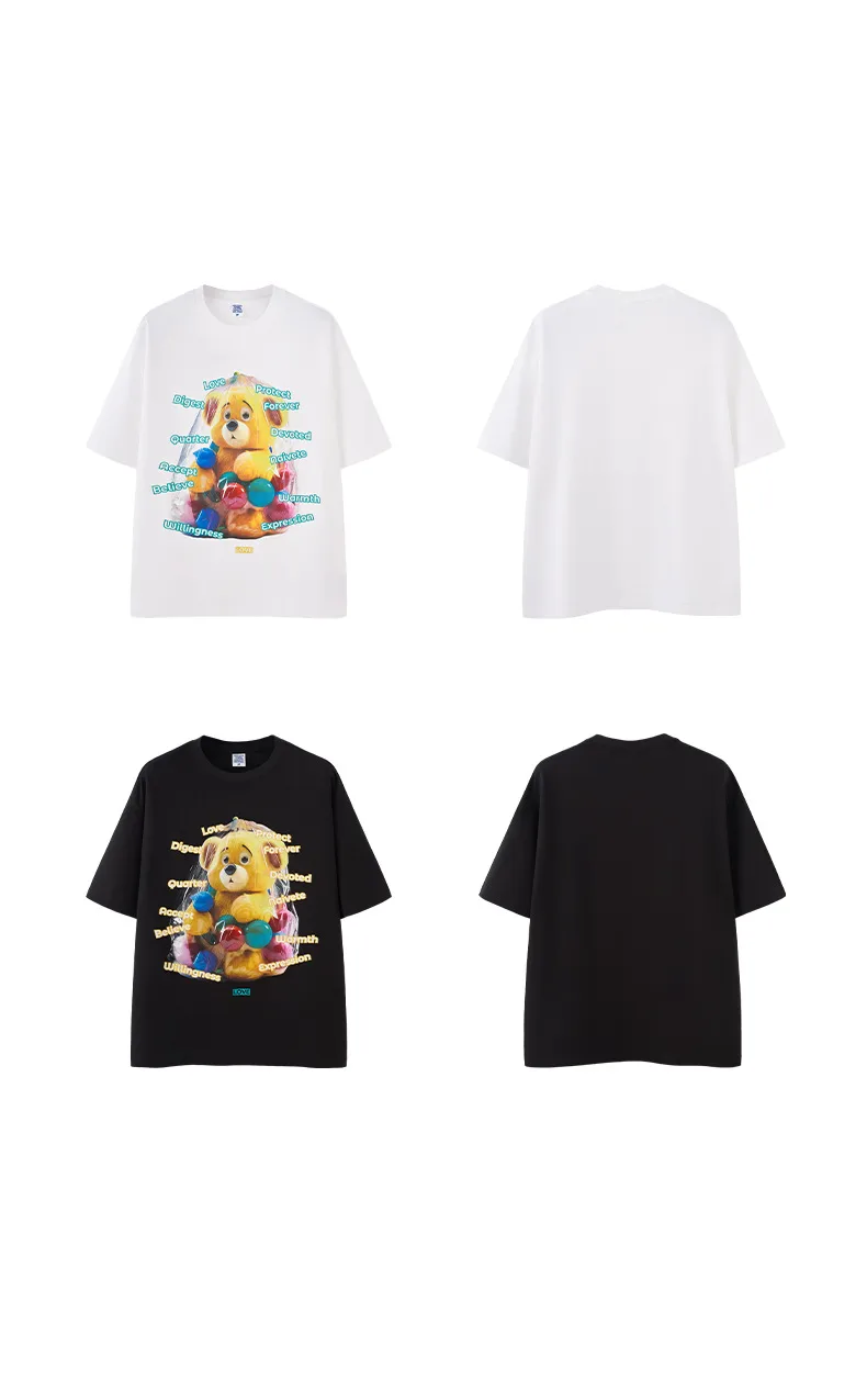 Jie Zhan Men's Wear | Fun Bear Printed T-shirt  Spring/Summer New 200G American Street Leisure Printed Short Sleeve display picture 18