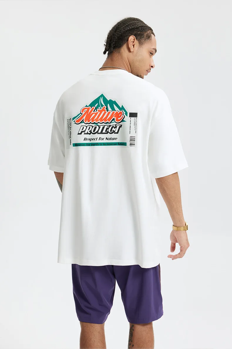 Jie Zhan Men's Wear | Mountain Thick Plate Printed T-shirt  Spring/Summer New Fashion Brand Street Heavy Loose Men's Short Sleeve display picture 8