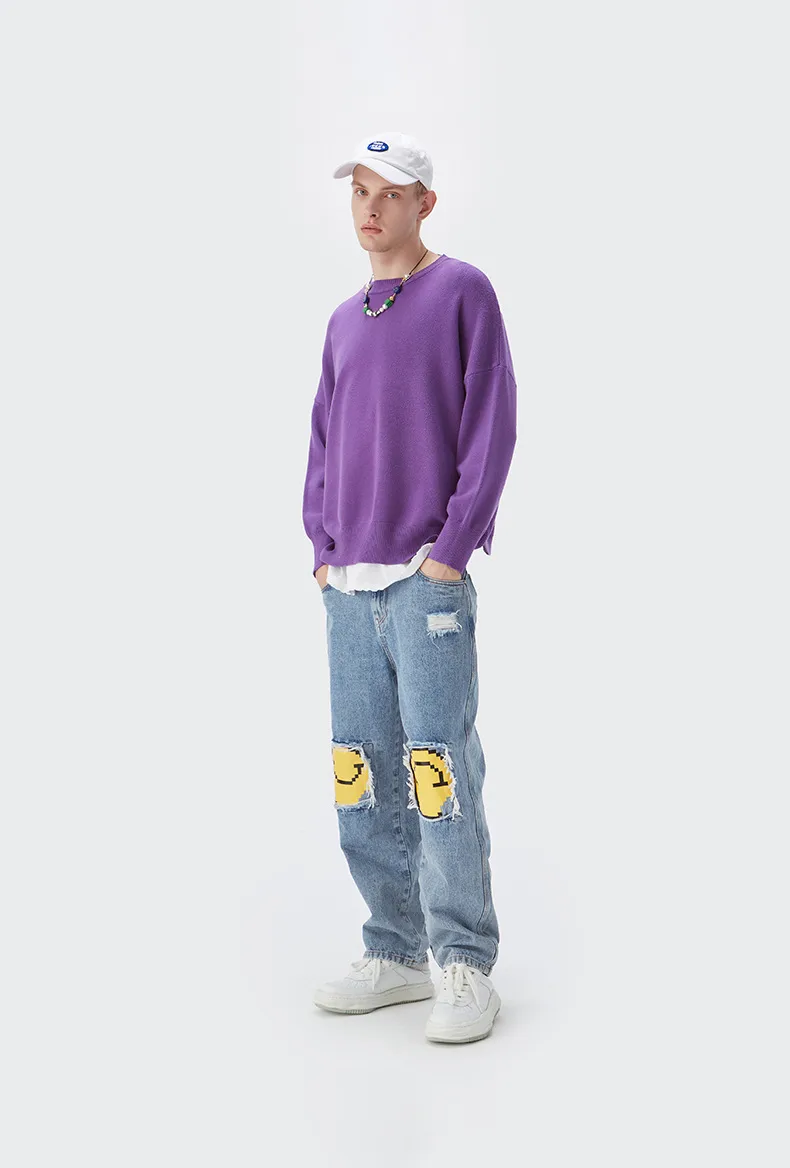 INF Men's Wear | 32 Core-spun Yarn Dopamine Crewneck Sweater  Fall/Winter Solid Color Loose Knitted Sweater display picture 4