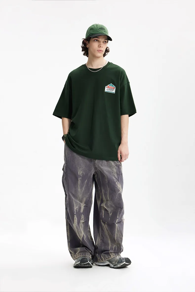 Jie Zhan Men's Wear | Mountain Thick Plate Printed T-shirt  Spring/Summer New Fashion Brand Street Heavy Loose Men's Short Sleeve display picture 10