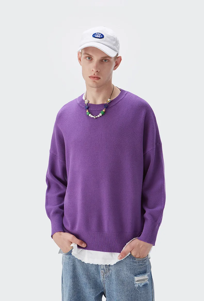 INF Men's Wear | 32 Core-spun Yarn Dopamine Crewneck Sweater  Fall/Winter Solid Color Loose Knitted Sweater display picture 5