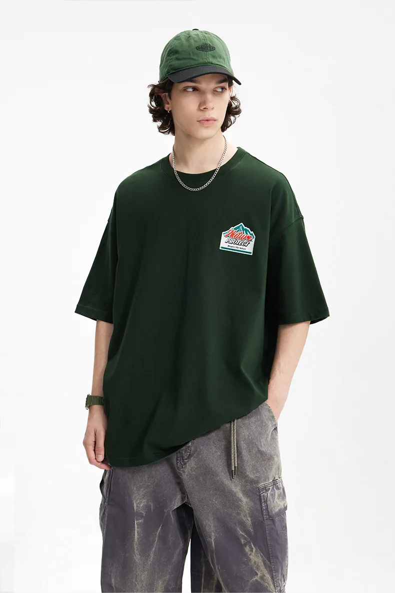 Jie Zhan Men's Wear | Mountain Thick Plate Printed T-shirt  Spring/Summer New Fashion Brand Street Heavy Loose Men's Short Sleeve display picture 11