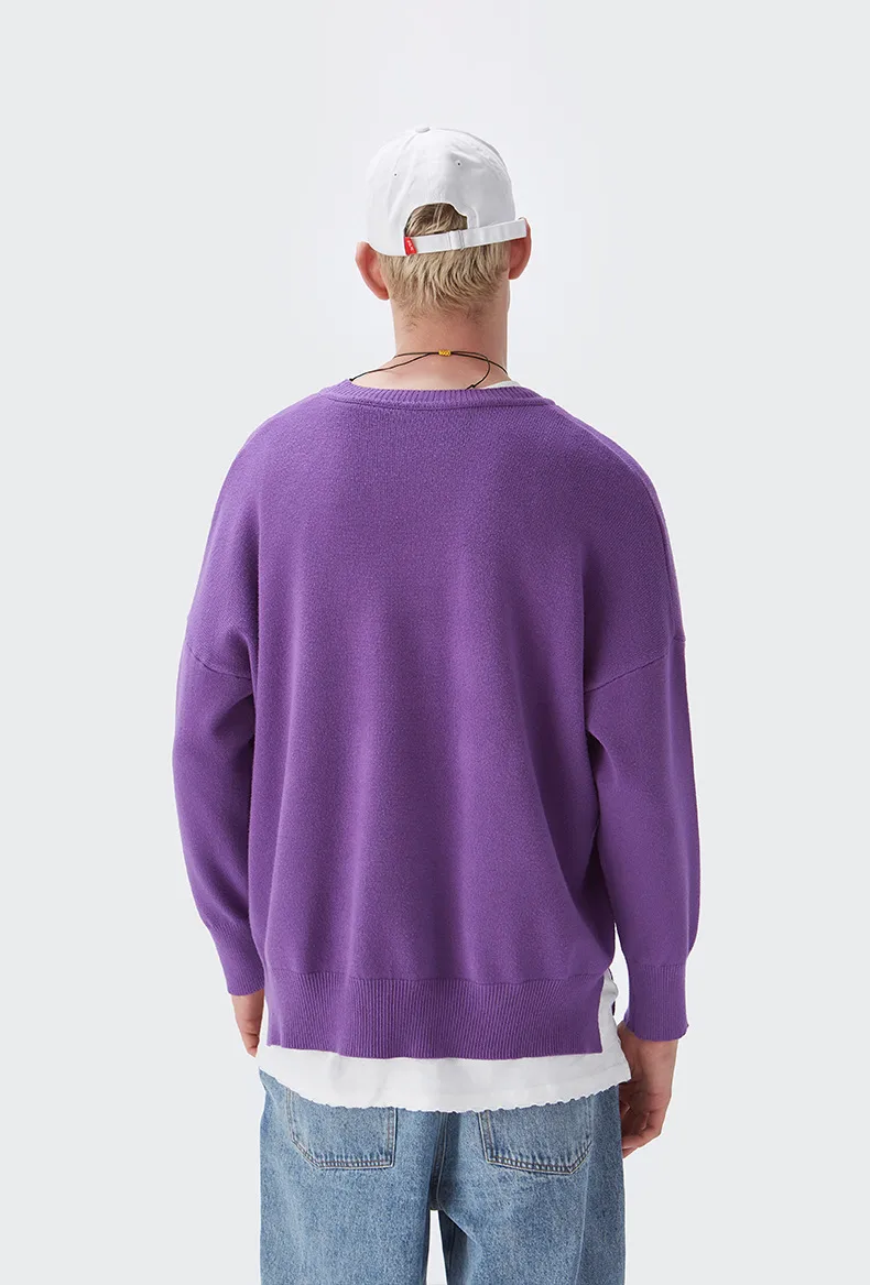 INF Men's Wear | 32 Core-spun Yarn Dopamine Crewneck Sweater  Fall/Winter Solid Color Loose Knitted Sweater display picture 6
