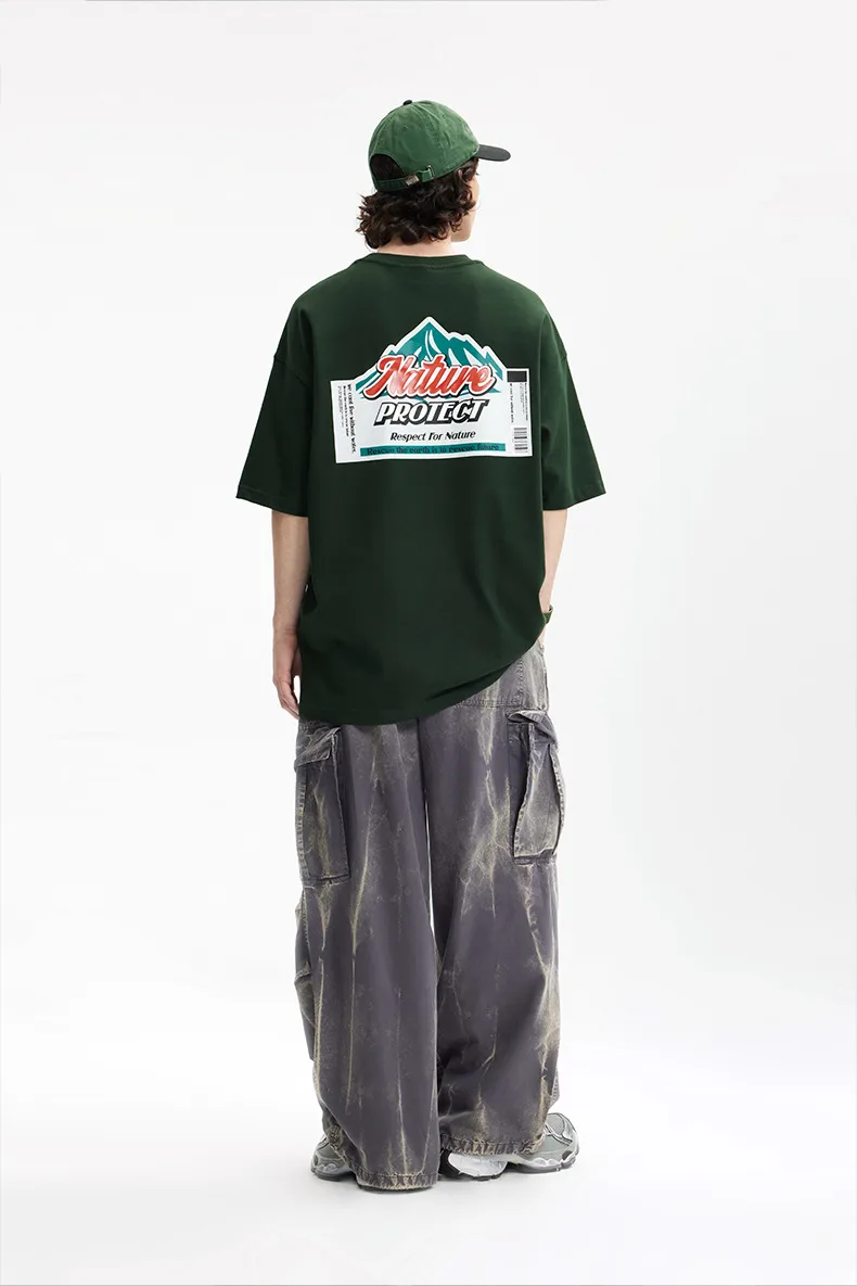 Jie Zhan Men's Wear | Mountain Thick Plate Printed T-shirt  Spring/Summer New Fashion Brand Street Heavy Loose Men's Short Sleeve display picture 15