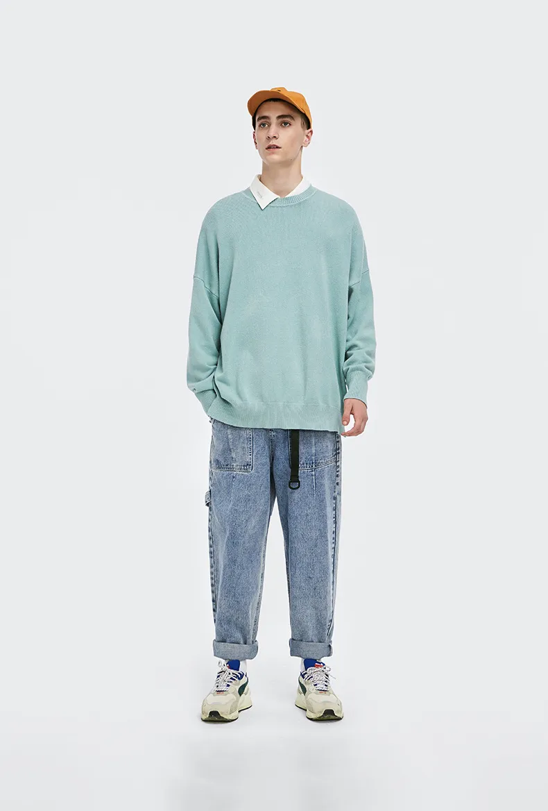 INF Men's Wear | 32 Core-spun Yarn Dopamine Crewneck Sweater  Fall/Winter Solid Color Loose Knitted Sweater display picture 10