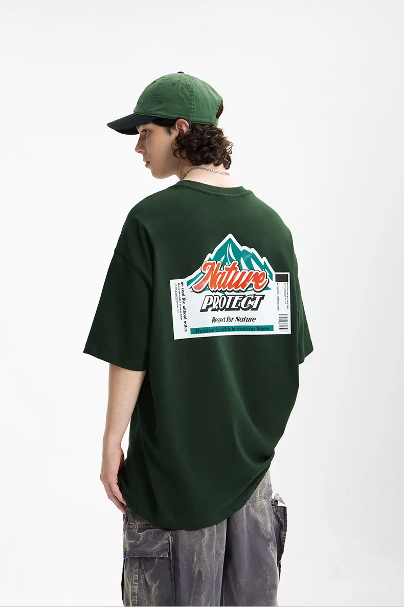 Jie Zhan Men's Wear | Mountain Thick Plate Printed T-shirt  Spring/Summer New Fashion Brand Street Heavy Loose Men's Short Sleeve display picture 16