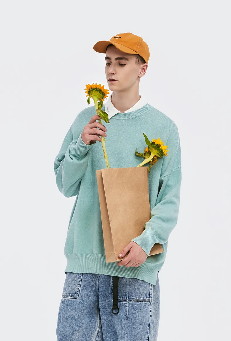 INF Men's Wear | 32 Core-spun Yarn Dopamine Crewneck Sweater  Fall/Winter Solid Color Loose Knitted Sweater display picture 11