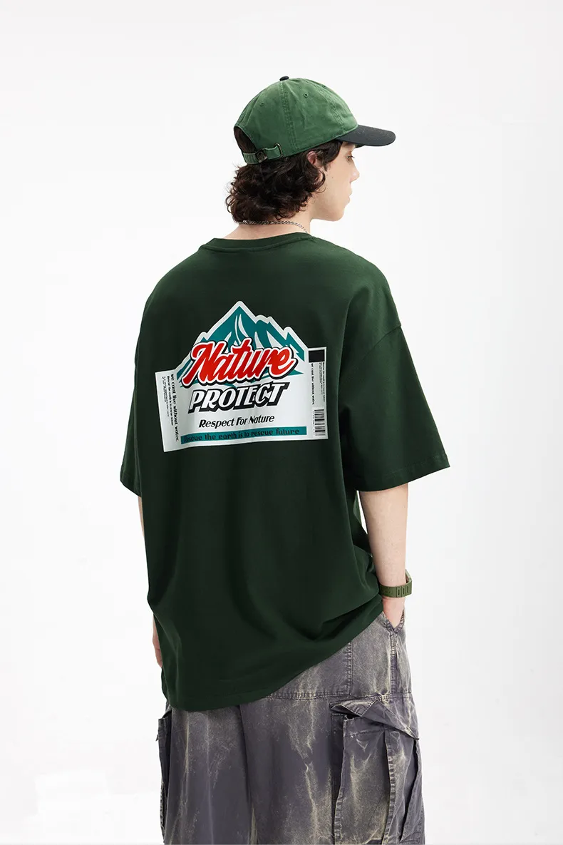 Jie Zhan Men's Wear | Mountain Thick Plate Printed T-shirt  Spring/Summer New Fashion Brand Street Heavy Loose Men's Short Sleeve display picture 17