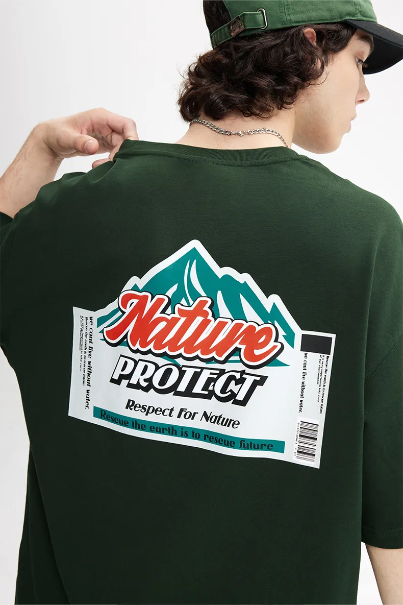 Jie Zhan Men's Wear | Mountain Thick Plate Printed T-shirt  Spring/Summer New Fashion Brand Street Heavy Loose Men's Short Sleeve display picture 18