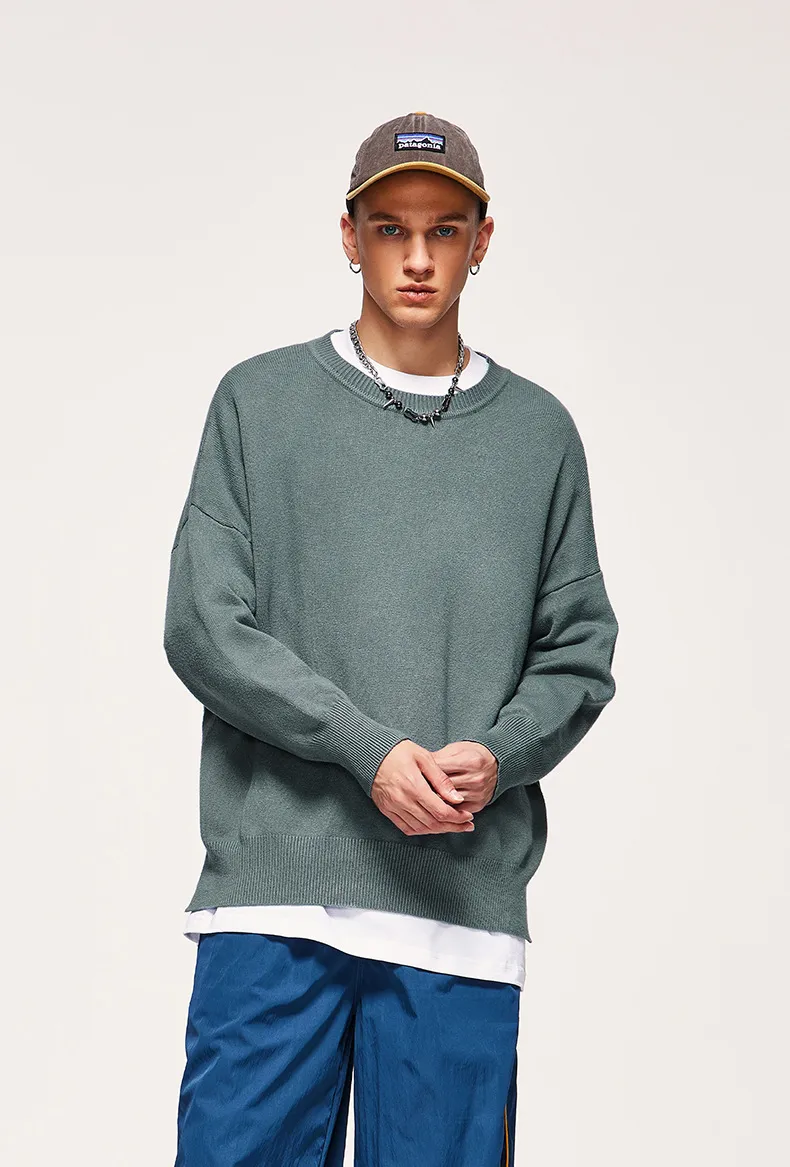 INF Men's Wear | 32 Core-spun Yarn Dopamine Crewneck Sweater  Fall/Winter Solid Color Loose Knitted Sweater display picture 22
