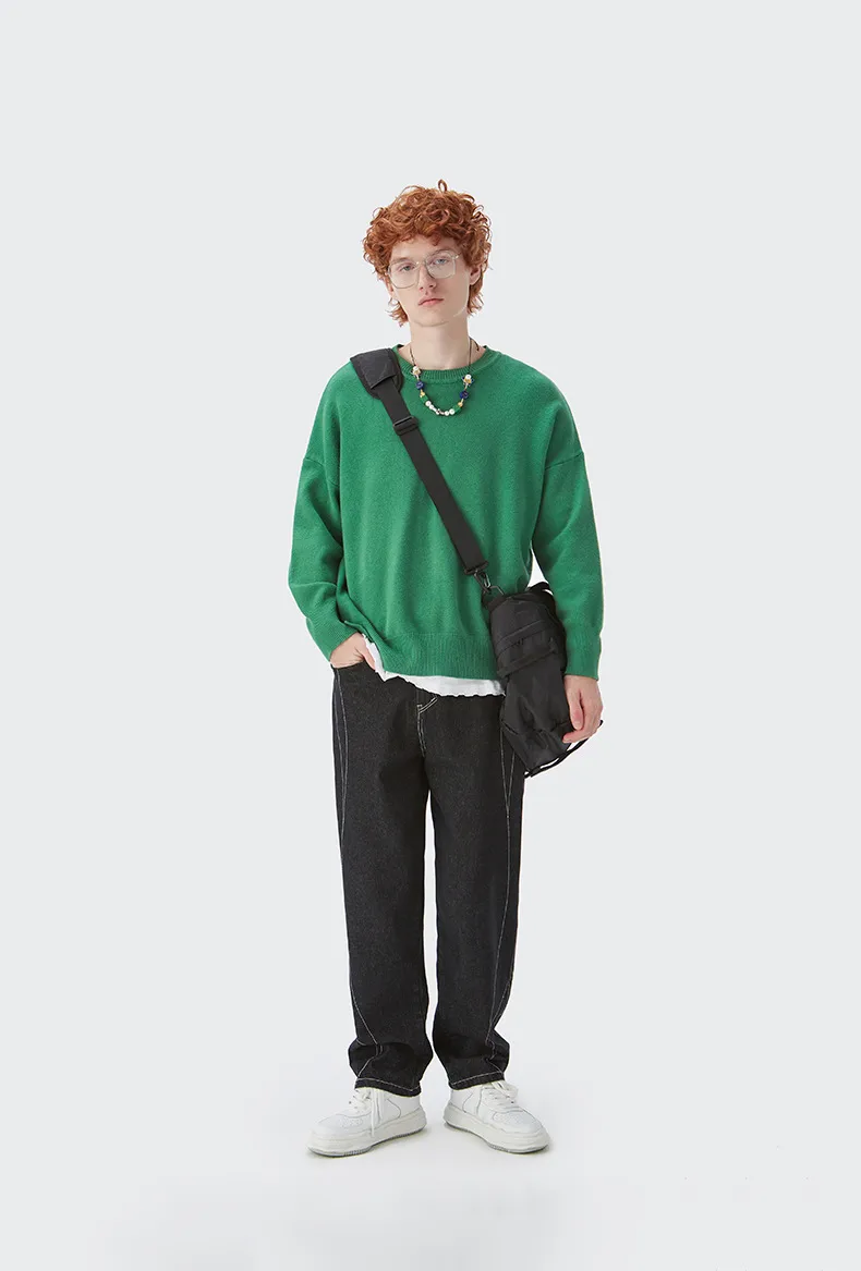 INF Men's Wear | 32 Core-spun Yarn Dopamine Crewneck Sweater  Fall/Winter Solid Color Loose Knitted Sweater display picture 23