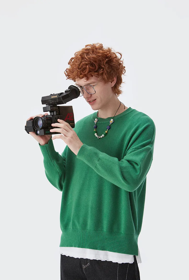 INF Men's Wear | 32 Core-spun Yarn Dopamine Crewneck Sweater  Fall/Winter Solid Color Loose Knitted Sweater display picture 24