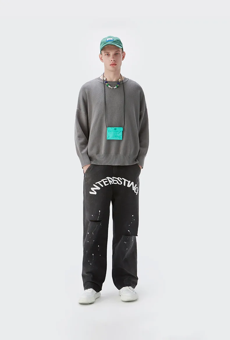 INF Men's Wear | 32 Core-spun Yarn Dopamine Crewneck Sweater  Fall/Winter Solid Color Loose Knitted Sweater display picture 26