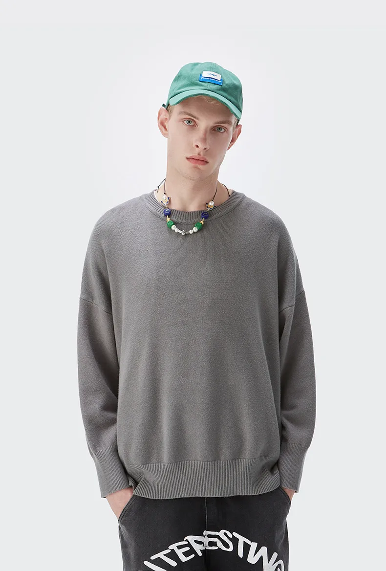 INF Men's Wear | 32 Core-spun Yarn Dopamine Crewneck Sweater  Fall/Winter Solid Color Loose Knitted Sweater display picture 28