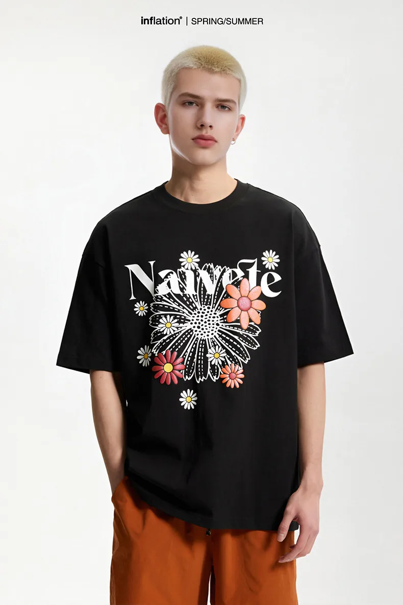 Jiezhan Men's Wear | Magic Color Foam Daisy Printed T-shirt  Spring/Summer New Street Trend Loose Short-sleeved Men display picture 2