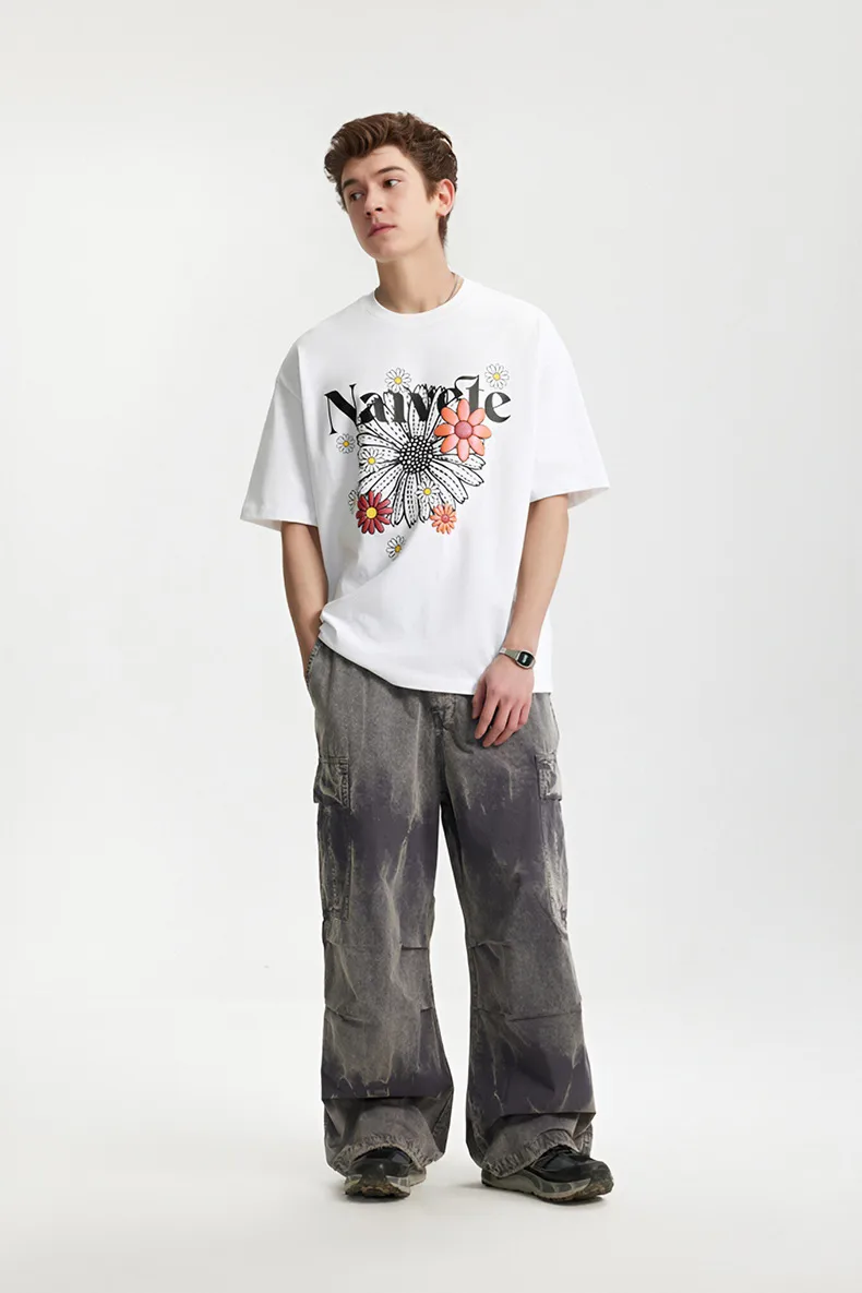 Jiezhan Men's Wear | Magic Color Foam Daisy Printed T-shirt  Spring/Summer New Street Trend Loose Short-sleeved Men display picture 3