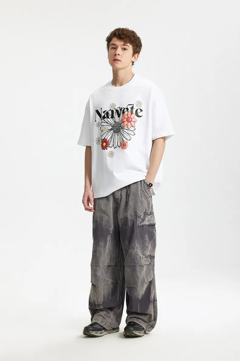 Jiezhan Men's Wear | Magic Color Foam Daisy Printed T-shirt  Spring/Summer New Street Trend Loose Short-sleeved Men display picture 5