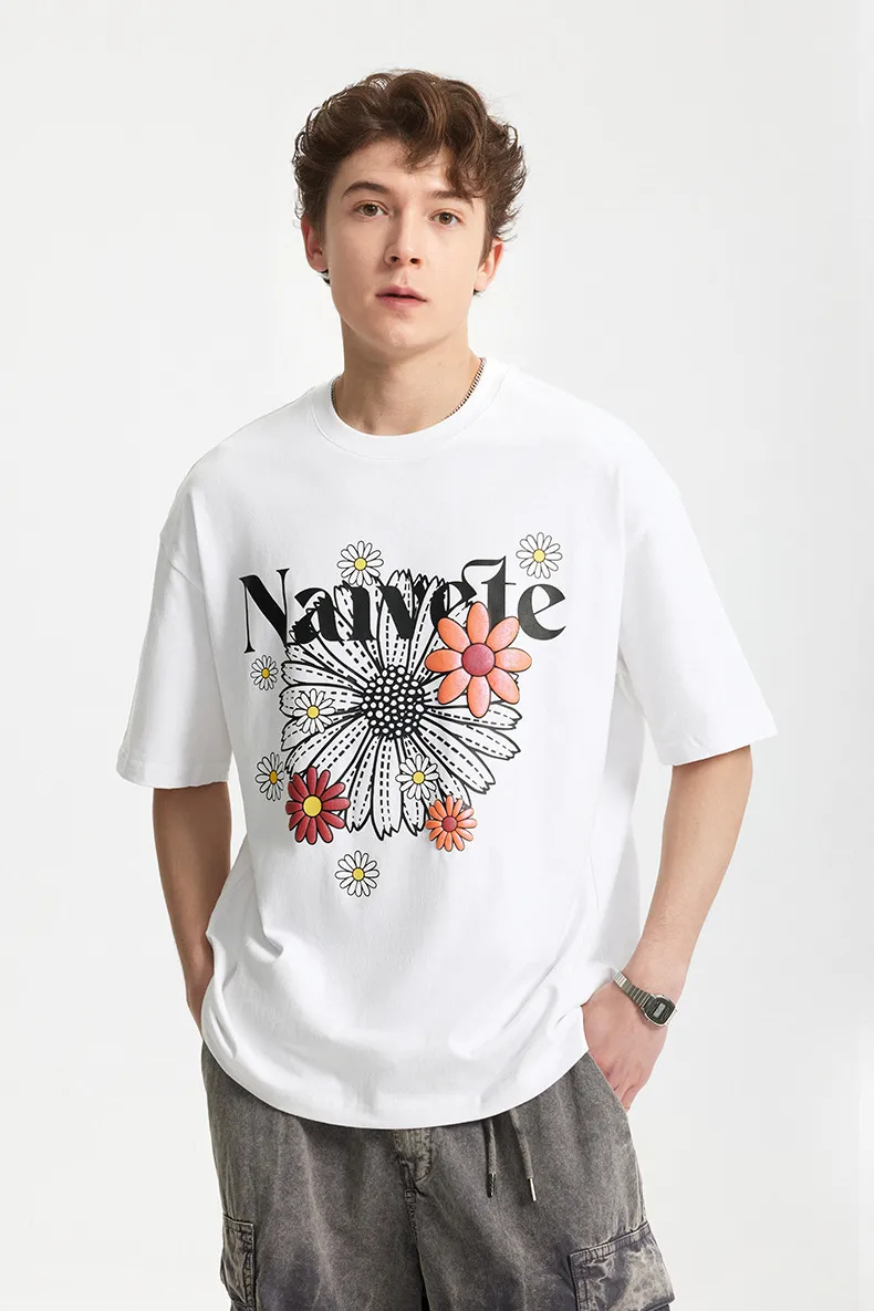 Jiezhan Men's Wear | Magic Color Foam Daisy Printed T-shirt  Spring/Summer New Street Trend Loose Short-sleeved Men display picture 6