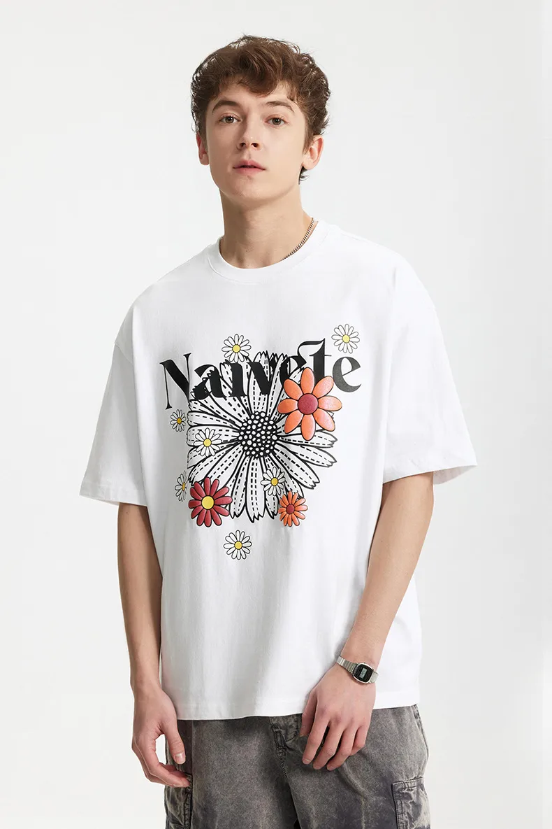 Jiezhan Men's Wear | Magic Color Foam Daisy Printed T-shirt  Spring/Summer New Street Trend Loose Short-sleeved Men display picture 7