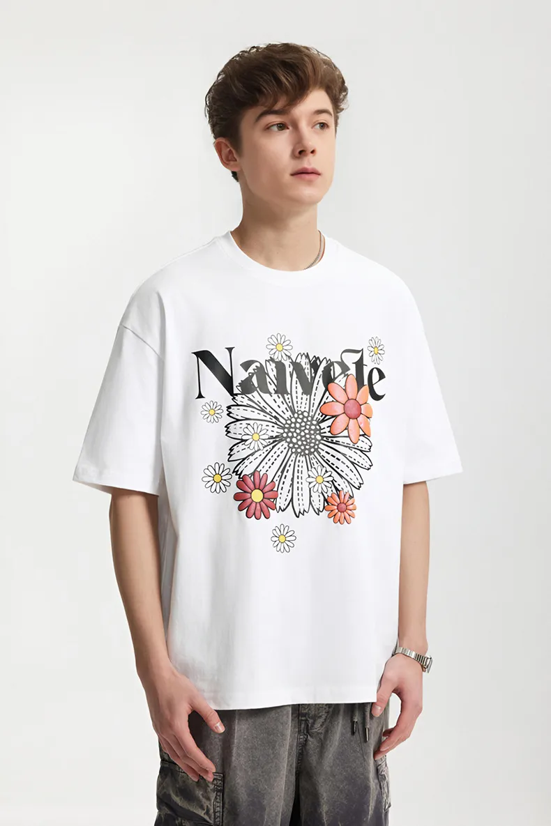 Jiezhan Men's Wear | Magic Color Foam Daisy Printed T-shirt  Spring/Summer New Street Trend Loose Short-sleeved Men display picture 8