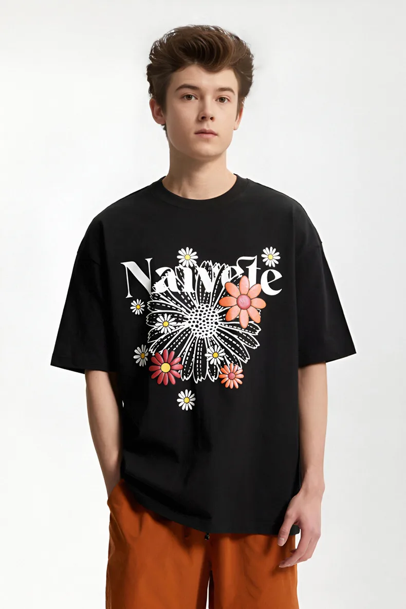 Jiezhan Men's Wear | Magic Color Foam Daisy Printed T-shirt  Spring/Summer New Street Trend Loose Short-sleeved Men display picture 11