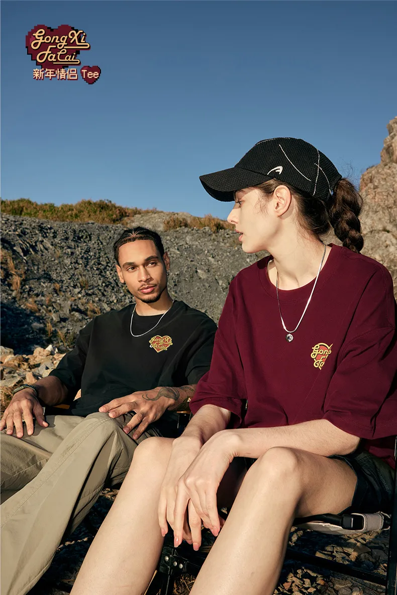 Jie Zhan Men's Wear | Gong Xi Fa Cai New Year Love Couple T-shirt  Spring/Summer New Street Loose Short Sleeve Men And Women display picture 4