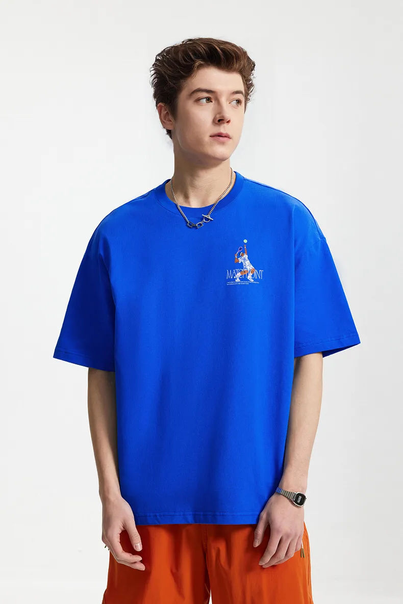 Jiezhan Men's Wear | American Sports Printed T-shirt  Spring/Summer New Loose Fashion Brand Heavy Crewneck Short Sleeve Top display picture 5