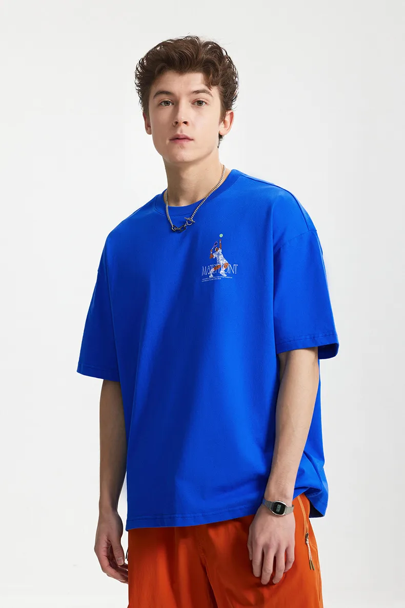 Jiezhan Men's Wear | American Sports Printed T-shirt  Spring/Summer New Loose Fashion Brand Heavy Crewneck Short Sleeve Top display picture 6
