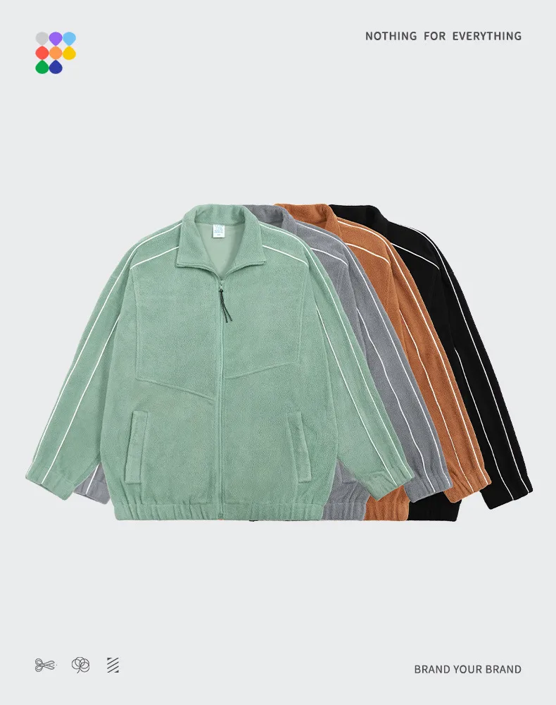 INF Men's Wear | 330g Weight Fleece Reflective Edge Tide Brand Street Loose Solid Color Jacket Jacket display picture 3