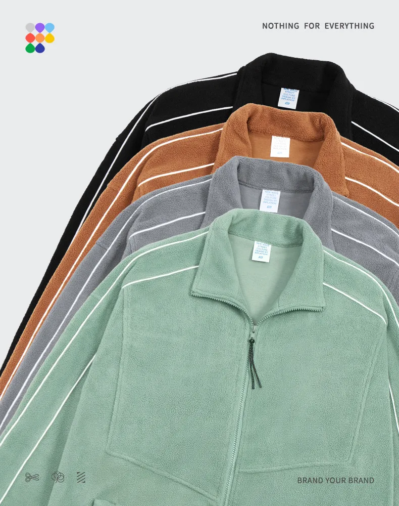 INF Men's Wear | 330g Weight Fleece Reflective Edge Tide Brand Street Loose Solid Color Jacket Jacket display picture 4